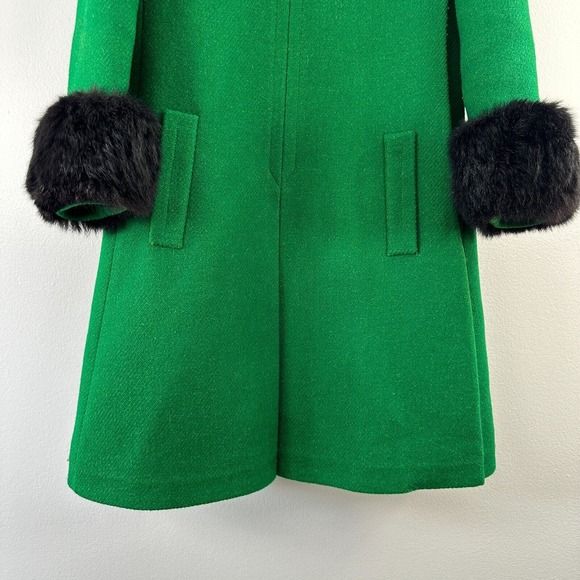 Black Fur Collar Cuff Green Modern Deb Coat 1960s Womans Small - Picture 4 of 16